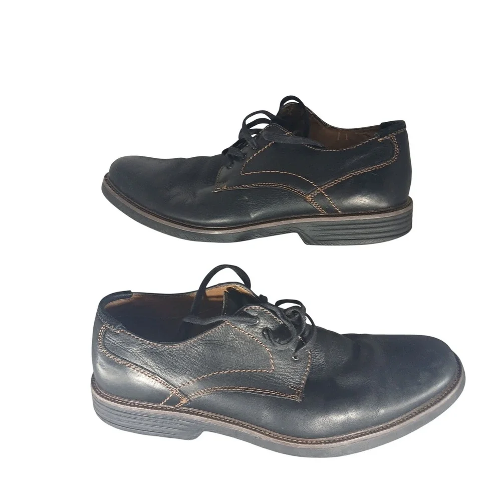 Dockers Mens Black‎ Leather Derby Oxford Shoes 90-36214 Size 11M Contrast Stitch